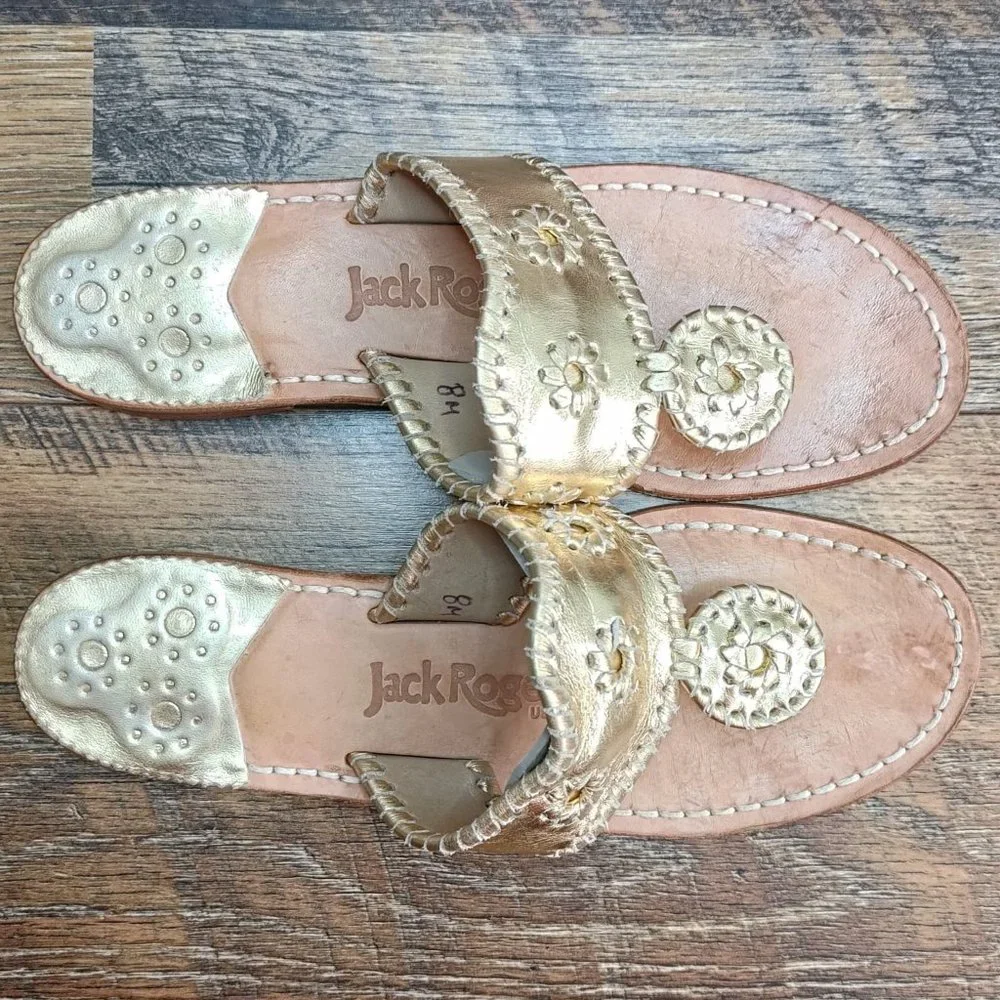 Jack Rogers Women’s Hamptons Gold Leather Sandals Size 8M